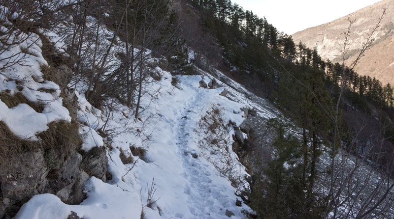 st-amand-36web.jpg - Nous allons maintenant rejoindre le Col de la Croix. Les traces que vous voyez dans la neige sur cette partie du sentier qui traverse un pierrier, sont celles d'animaux