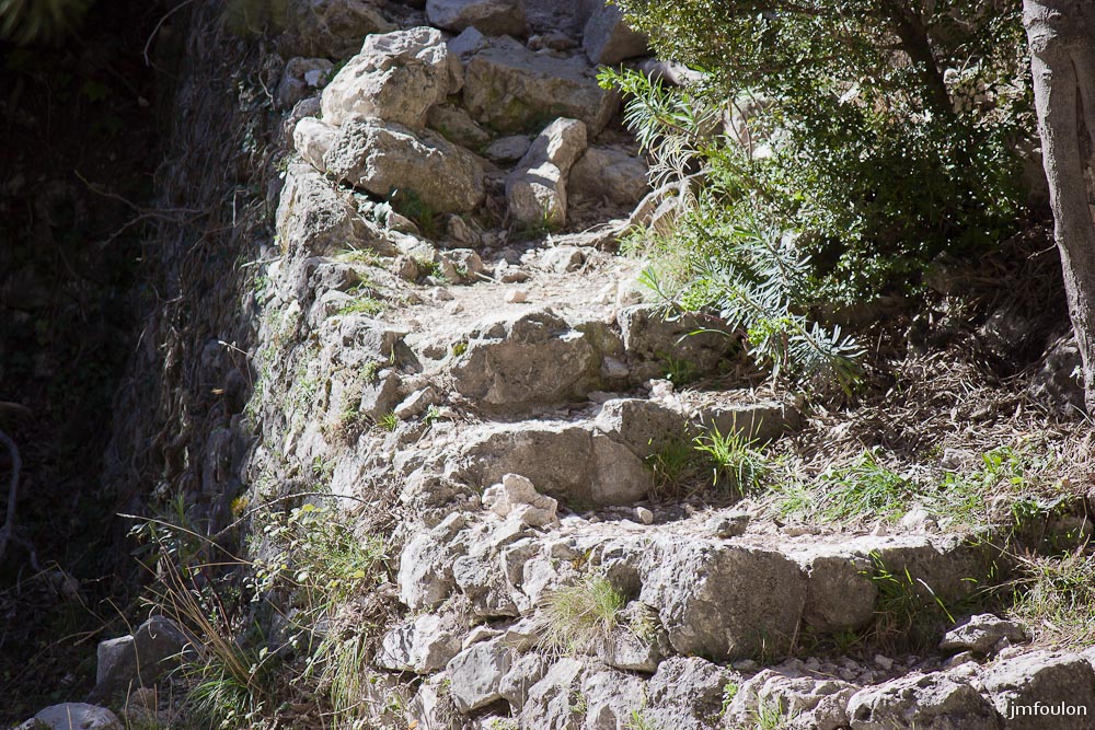 nd-beauvoir-056.jpg - Cette escalier de pierre, à proximité de la chapelle, mène à une grotte à une vingtaine de mètresplus haut, en partie écroulée. Peut être le premier lieu de culte ? ...