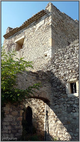 chateau-49web.jpg - Le donjon et son accès. Devant celui-ci se trouve une cour fermée par des murs. Impossible d'explorer car totalement envahi par la végétation